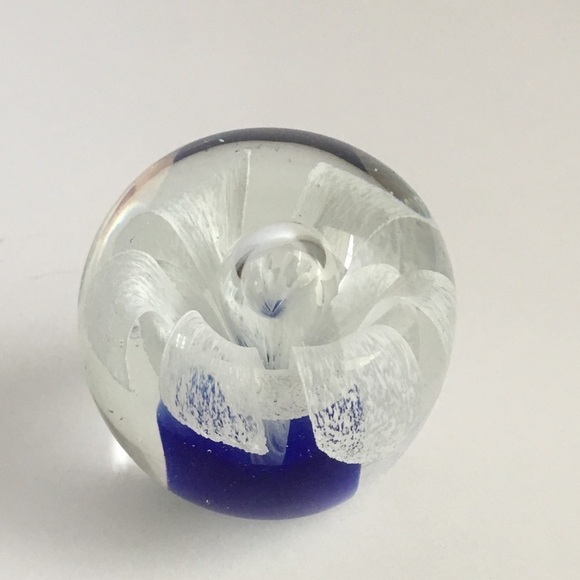 Vintage Art Glass Embedded Flower Paperweight - Picture 5 of 9